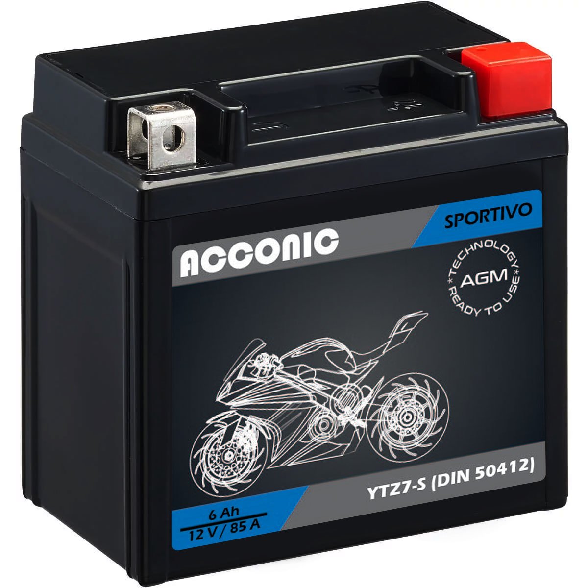 ACCONIC Sportivo AGM YTZ7S Motorradbatterie 6 Ah 12V (DIN 50412)